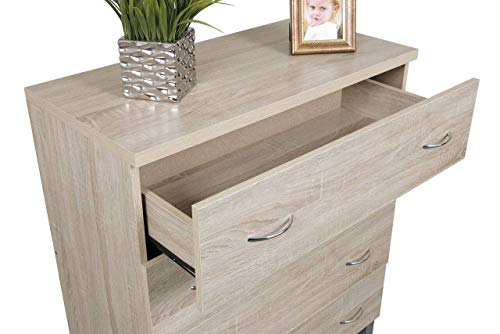 OS Home and Office Furniture Model four drawer chest, Contemporary Crosshatched Sandy Birch Laminate