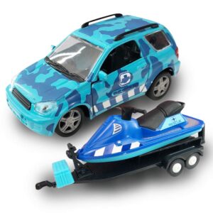 artcreativity suv toy car and jet ski playset for boys & girls, interactive ocean rescue play set with detachable jet ski and opening doors on 4 x 4 toy truck, best birthday gift for kids