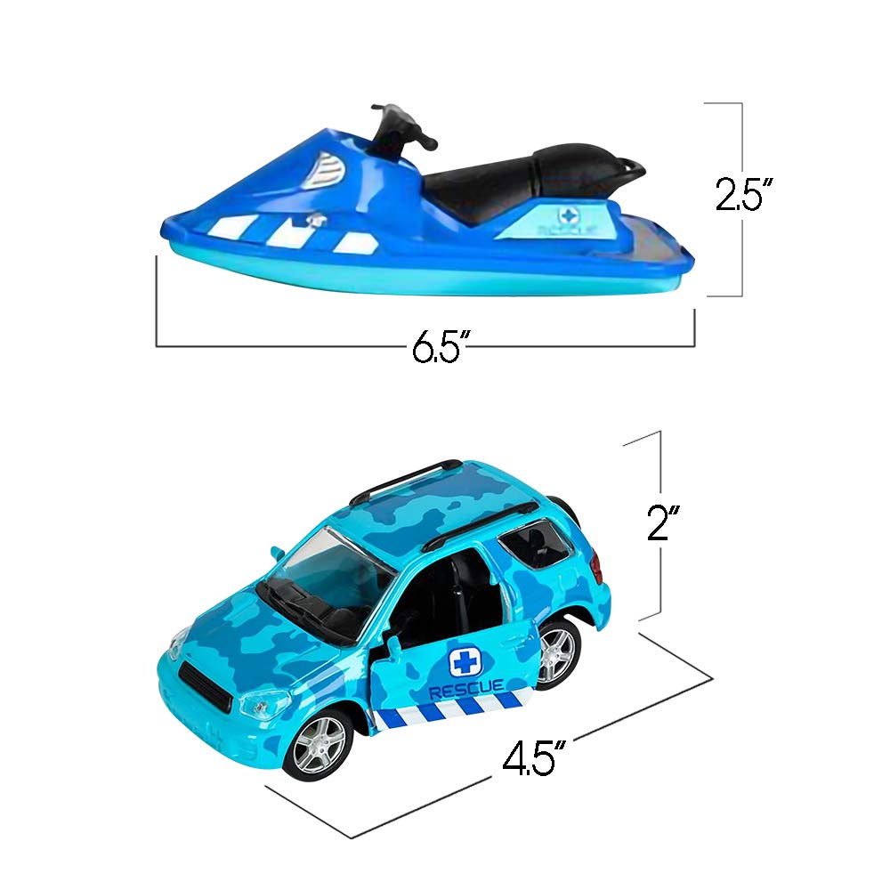 ArtCreativity SUV Toy Car and Jet Ski Playset for Boys & Girls, Interactive Ocean Rescue Play Set with Detachable Jet Ski and Opening Doors on 4 x 4 Toy Truck, Best Birthday Gift for Kids