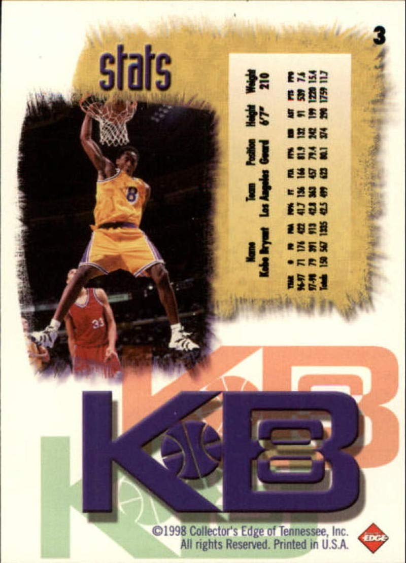 1998-99 Collector's Edge Impulse KB8 Basketball Base Trading Card #3 Kobe Bryant Los Angeles Lakers