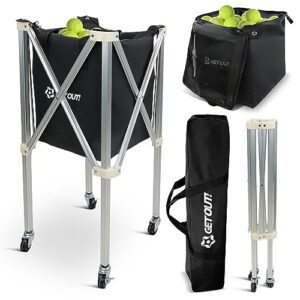 Get Out! Portable Tennis Ball Hopper Basket with Wheels - Tennis Ball Cart for 150 Racquetball, Pickleball, Baseball