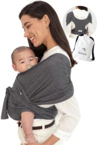 konny baby carrier elastech luxury carrier wrap, easy to wear baby wrap carrier, perfect essentials cloths for newborn babies up to 44 lbs, (charcoal, l)