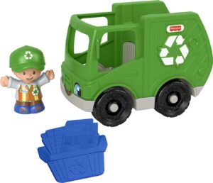 fisher-price little people recycle truck, push-along vehicle with figure and play accessory for toddlers and preschool kids ages 1-5 years