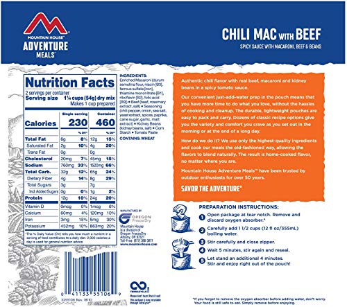 Mountain House Chili Mac with Beef | Freeze Dried Backpacking & Camping Food | 2-Servings