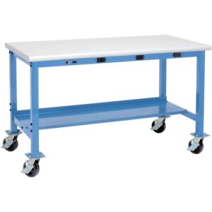 global industrial mobile workbench with power apron, esd safety edge, 72" w x 36" d, blue