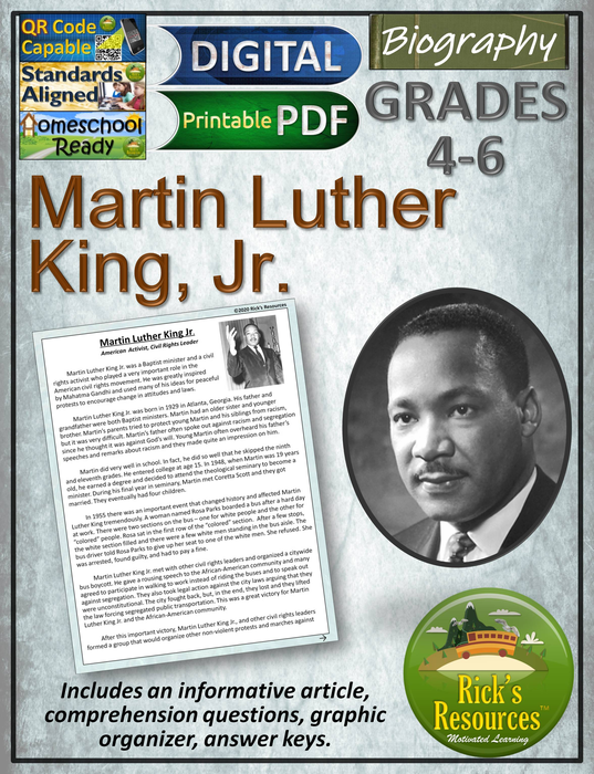 Martin Luther King Jr Biography Reading Comprehension Print and Digital Versions