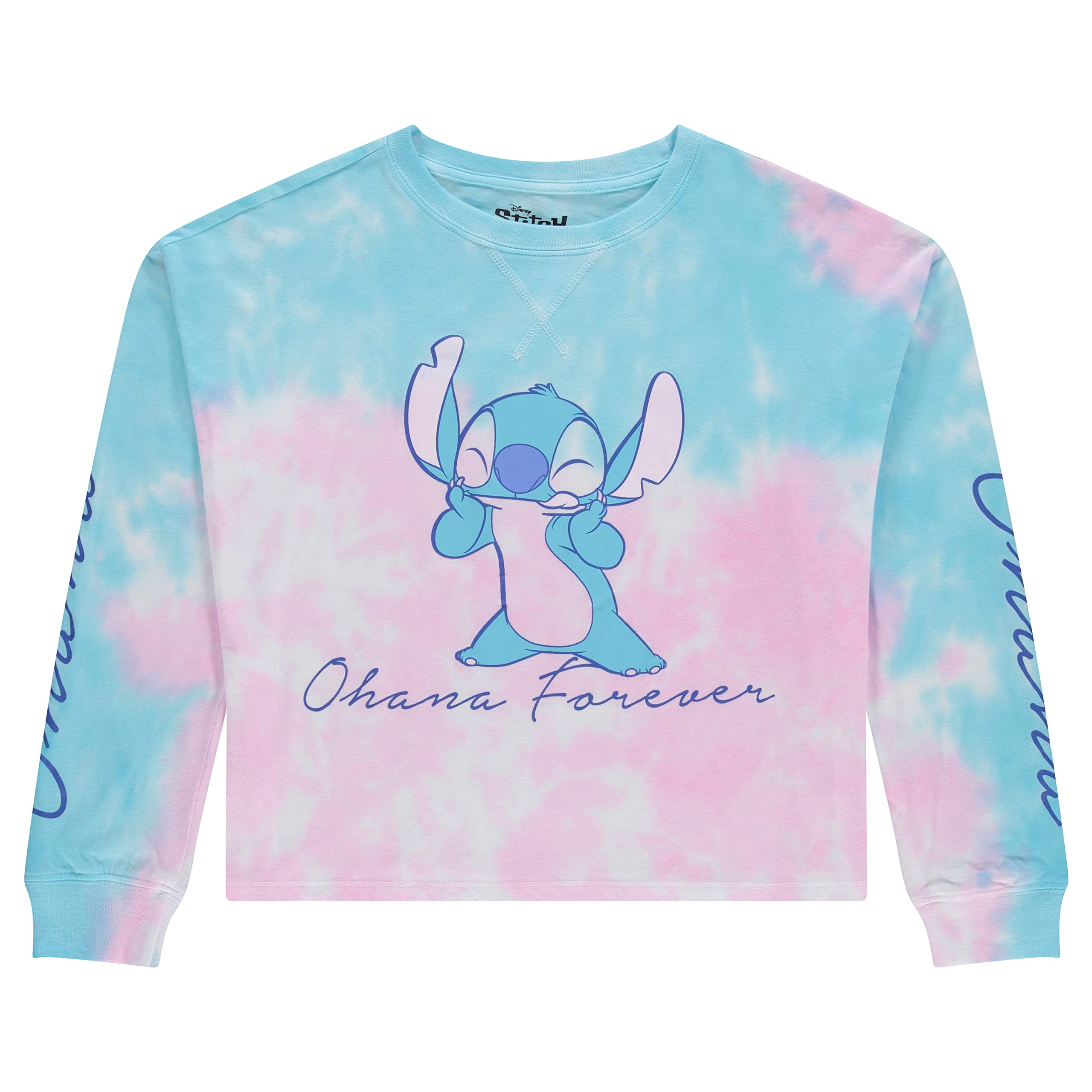 Disney Ladies Lilo and Stitch Sweatshirt - Ladies Classic Lilo and Stitch Tie Dye Long Sleeve Skimmer (Blue Multi, Medium)