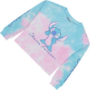 Disney Ladies Lilo and Stitch Sweatshirt - Ladies Classic Lilo and Stitch Tie Dye Long Sleeve Skimmer (Blue Multi, Medium)