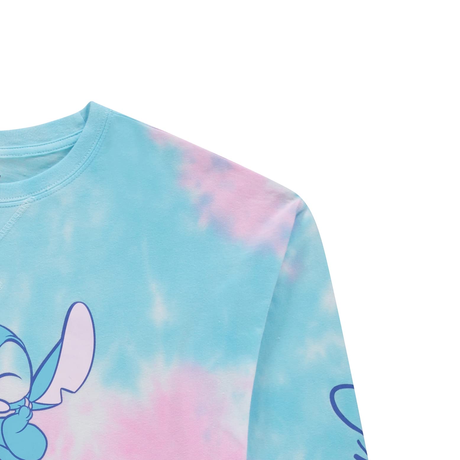 Disney Ladies Lilo and Stitch Sweatshirt - Ladies Classic Lilo and Stitch Tie Dye Long Sleeve Skimmer (Blue Multi, Medium)