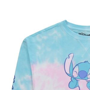 Disney Ladies Lilo and Stitch Sweatshirt - Ladies Classic Lilo and Stitch Tie Dye Long Sleeve Skimmer (Blue Multi, Medium)