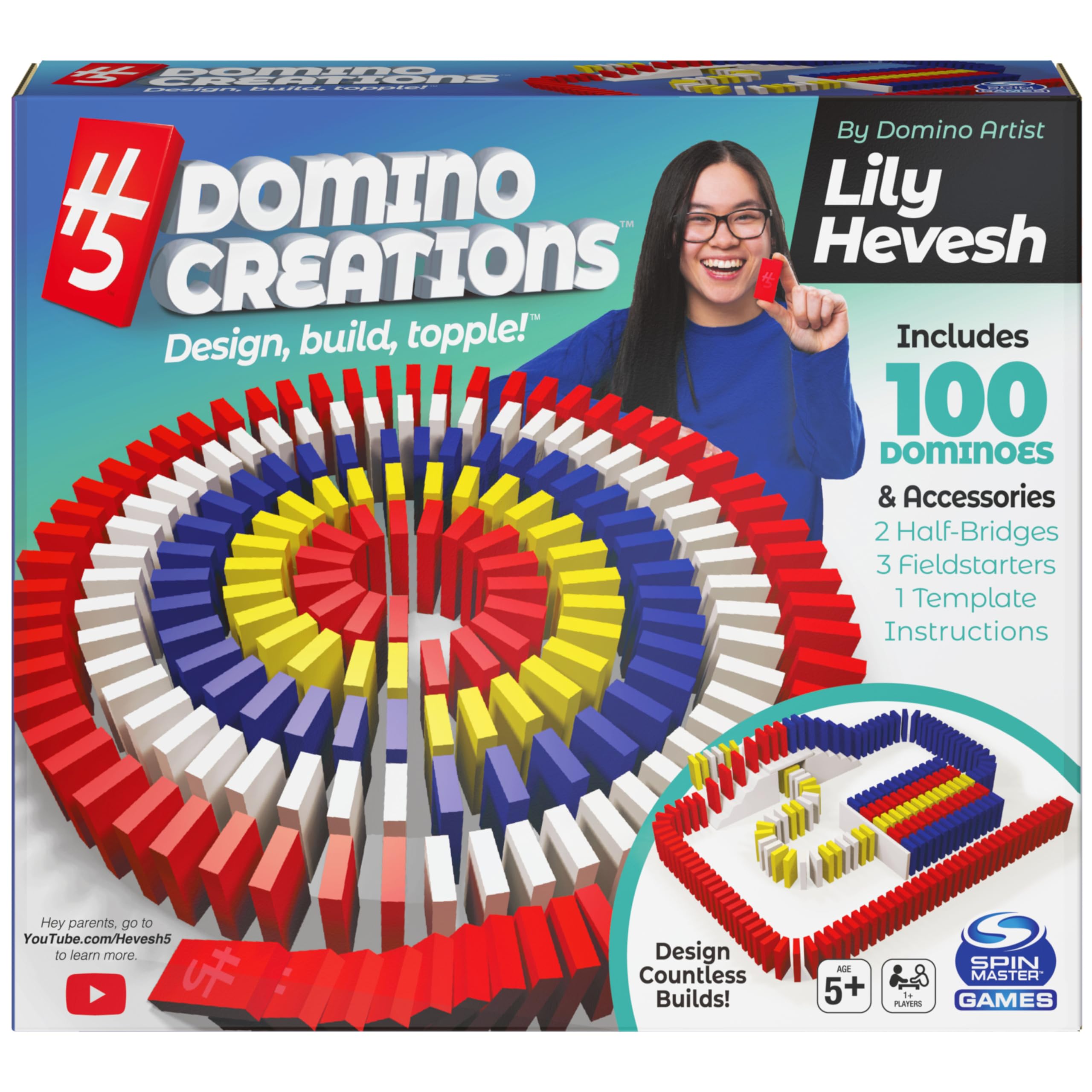 H5 Domino Creations 100-Piece Set | Kids Games for Game Night | Building Toys for Outdoor Games | Lily Hevesh Dominoes Set for Adults & Kids Ages 5+