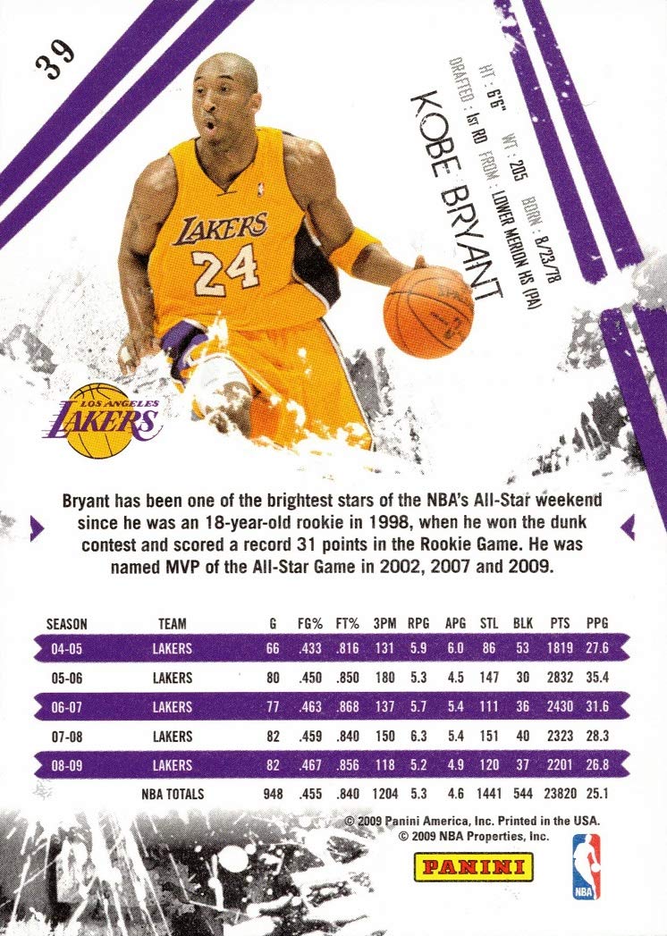 2009-10 Panini Rookies and Stars #39 Kobe Bryant Basketball Card Lakers