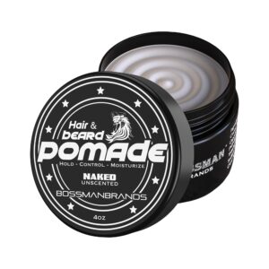 bossman hair & beard pomade for men - moisturizing with medium hold and control - men's hair styling pomade - made in usa, natural, for all hair types | 4 ounce