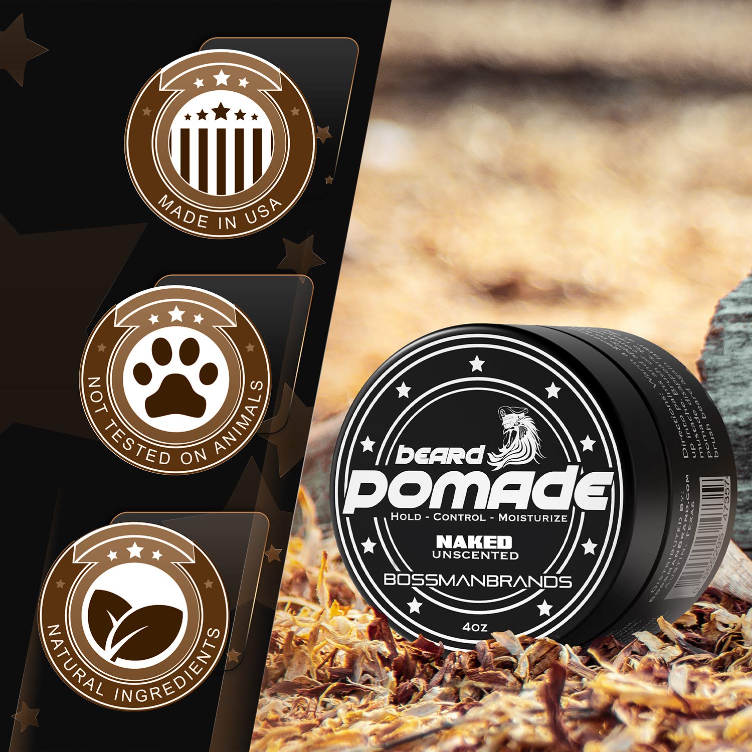 Bossman Hair & Beard Pomade for Men - Moisturizing with Medium Hold and Control - Men's Hair Styling Pomade - Made in USA, Natural, For All Hair Types | 4 ounce