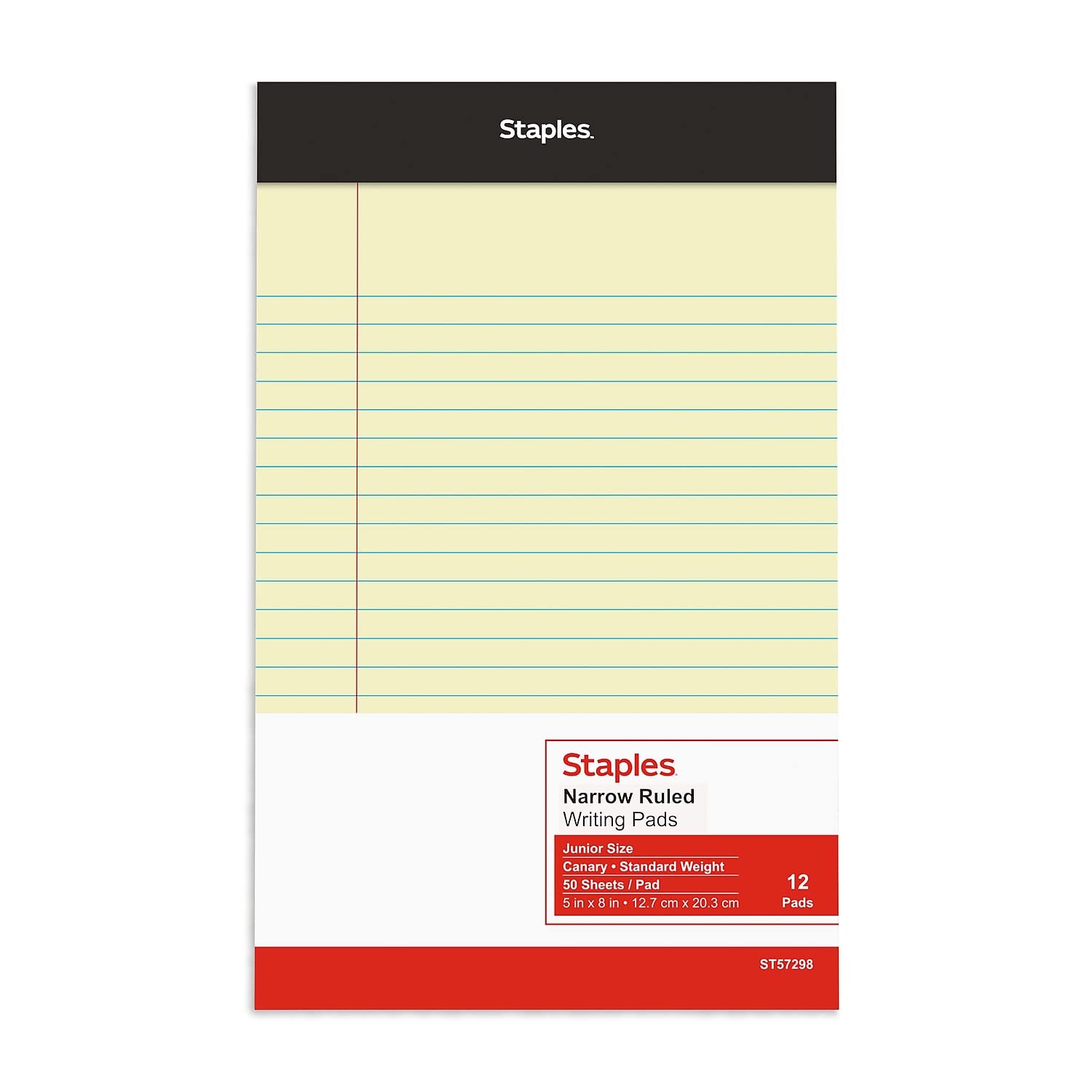 STAPLES 163832 Notepads 5-Inch X 8-Inch Narrow Canary 50 Sheets/Pad 12 Pads/Pack (26829)