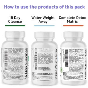 3pk Detox Cleanse Kick Off Weight Management | Colon Cleanser + Water Loss Pills w Dandelion + ACV Full Body Detox + Probiotics | For Flat Stomach, Waistline, Metabolism, Bloating – 90 Pills