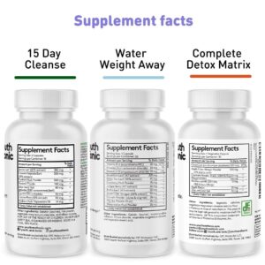 3pk Detox Cleanse Kick Off Weight Management | Colon Cleanser + Water Loss Pills w Dandelion + ACV Full Body Detox + Probiotics | For Flat Stomach, Waistline, Metabolism, Bloating – 90 Pills