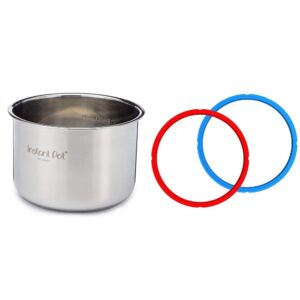 instant pot ip-pot-ss304-60 genuine stainless steel inner cooking pot - 6 quart & sealing rings – 2 pack, 6 quart
