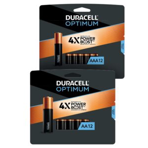 duracell optimum aa + aaa batteries combo pack with power boost ingredients, 12 count double a & triple a battery with long-lasting power - 20 count total