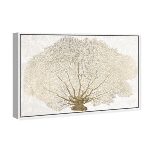 The Oliver Gal Artist Co. Nautical and Coastal Contemporary White Frame Canvas Wall Art Gold Coral Fan Living Room Bedroom and Bathroom Home Decor 45 in x 30 in White and Gold