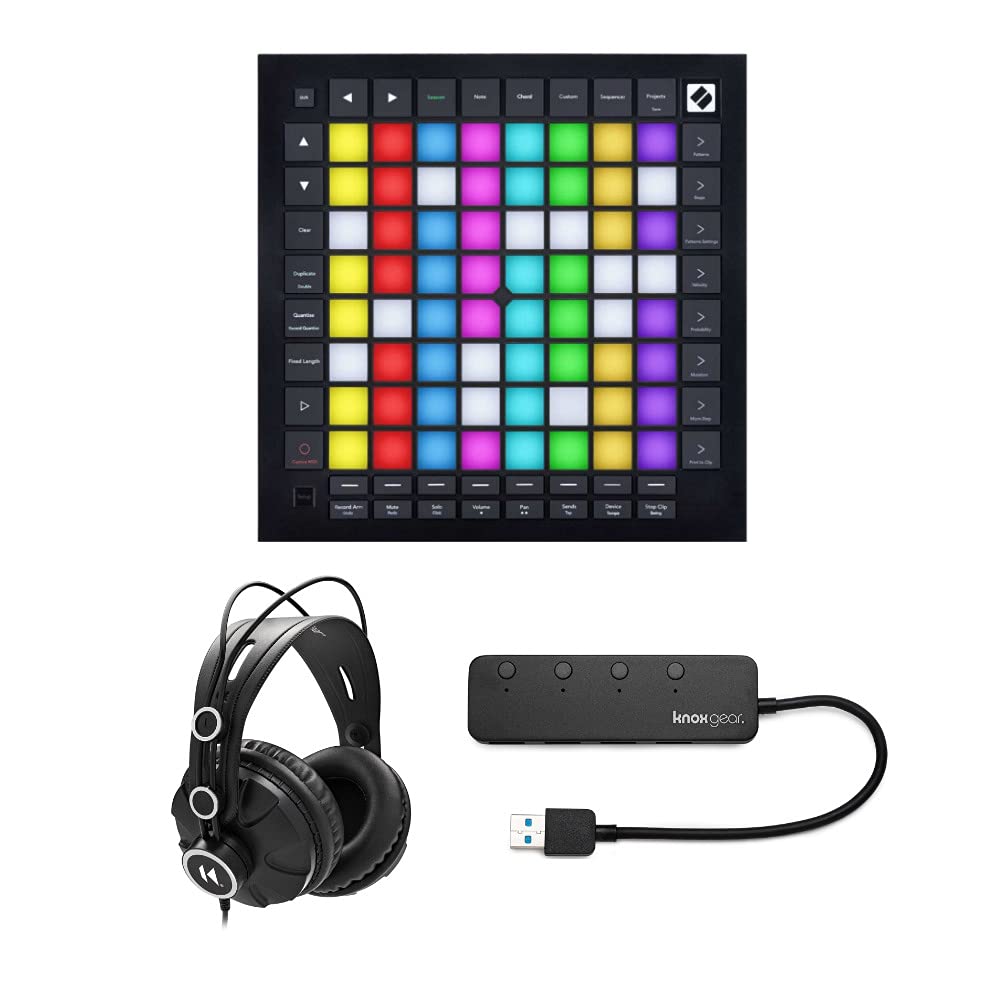 Novation Launchpad Pro MK3 Bundle with Over-Ear Headphones and 3.0 4 Port USB Hub (3 Items)