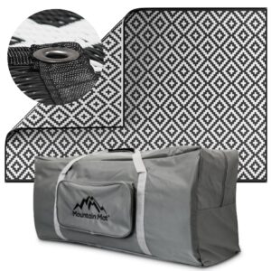 mountain mat premium rv patio mat size 8' x 16' made from recycled plastic for camping - thick 5 mm heavy duty, waterproof, reversible rugs recycled polypropylene (8' x 16', black)