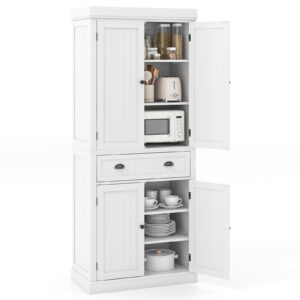 tangkula 72" h kitchen pantry cupboard cabinet, traditional freestanding large tall storage cabinet with 2 cabinets and drawer, adjustable shelves, for living room kitchen, 30 x 16 x 72 inch