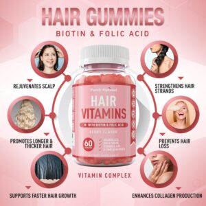 Premium Hair Vitamins Supplement-Gummy Vitamins w/Biotin, Folic Acid, Vitamins A&D-Supports Faster Hair Growth & Promotes Healthy Hair, Skin, & Nails-60 Non-GMO Berry Flavored Gummies