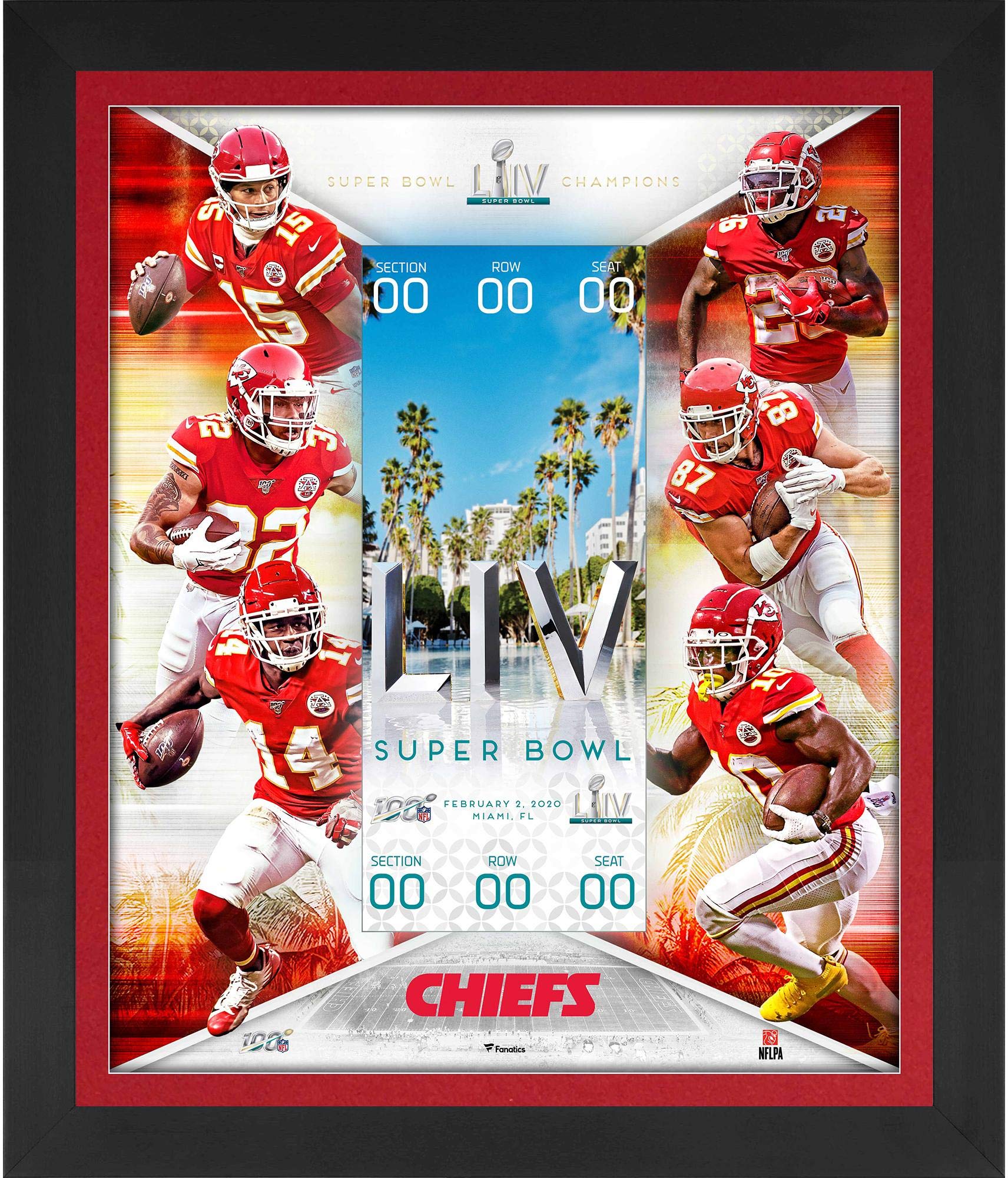 Sports Memorabilia Kansas City Chiefs Framed 23" x 27" Super Bowl LIV Champions Floating Ticket Collage - NFL Team Plaques and Collages