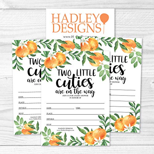 25 Two Little Cuties Baby Shower Invitations, Sprinkle Invite For Boy or Girl Twins, Coed Garden Gender Reveal Neutral Theme, Cute Boho Fill or Write In Blank Printable Card, Floral Party DIY Supplies