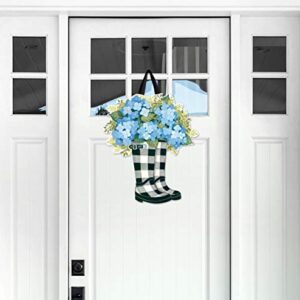 Studio M Door Decor Black and White Wellies Decorative Front Door Sign with Ribbon Hanger, Durable Fade Resistant PVC, Made in The USA, 16”w x 18.5”h