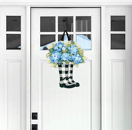 Studio M Door Decor Black and White Wellies Decorative Front Door Sign with Ribbon Hanger, Durable Fade Resistant PVC, Made in The USA, 16”w x 18.5”h