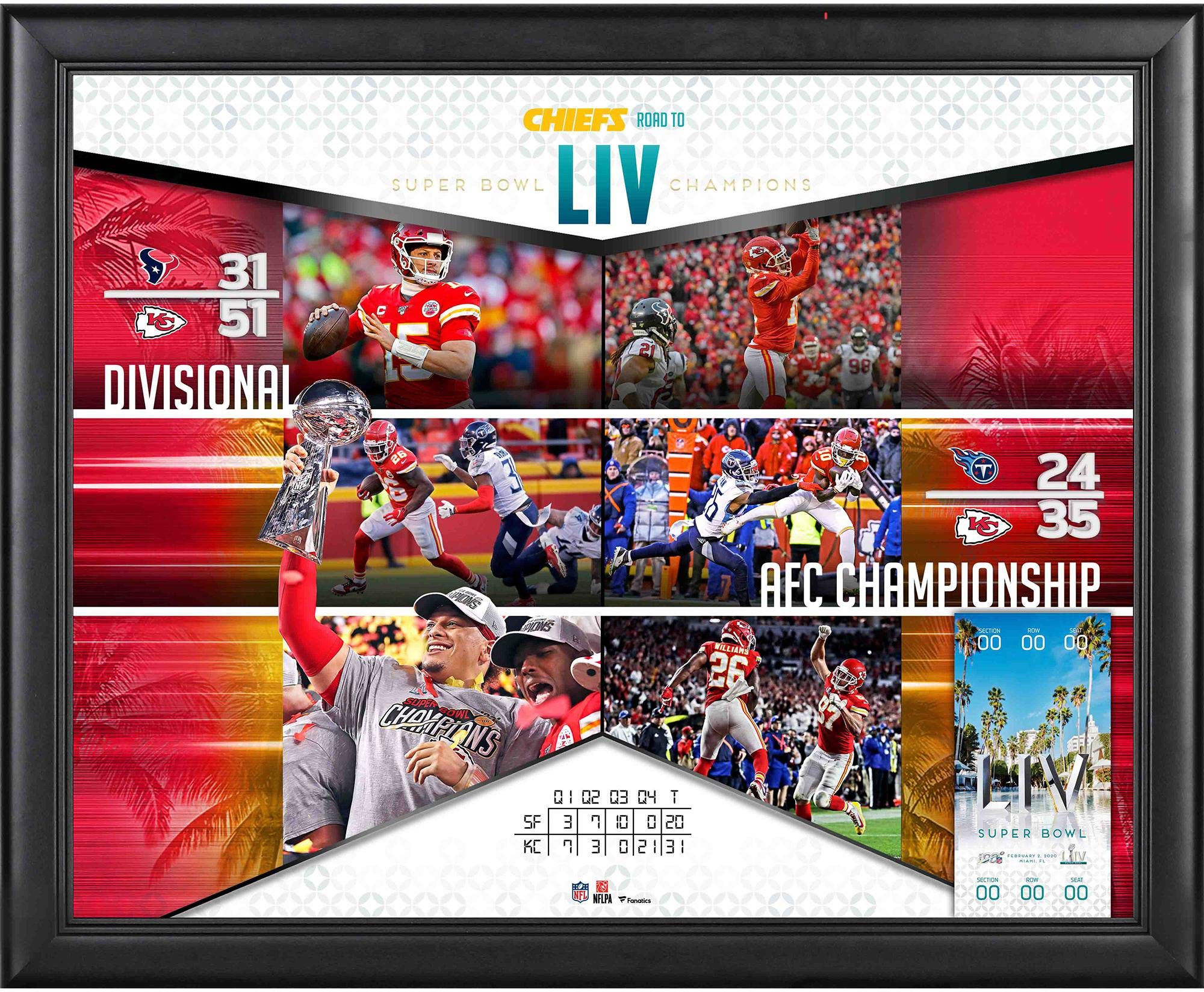 Sports Memorabilia Kansas City Chiefs Framed 16" x 20" Super Bowl LIV Champions Road to the Super Bowl Ticket Collage - NFL Team Plaques and Collages