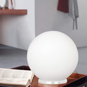 EGLO Rondo Collection 8-Inch Round Table Lamp with Glass Ball Shade for Living Room, Bedroom, Dorm, and Office, 60W, White/Frosted Opal