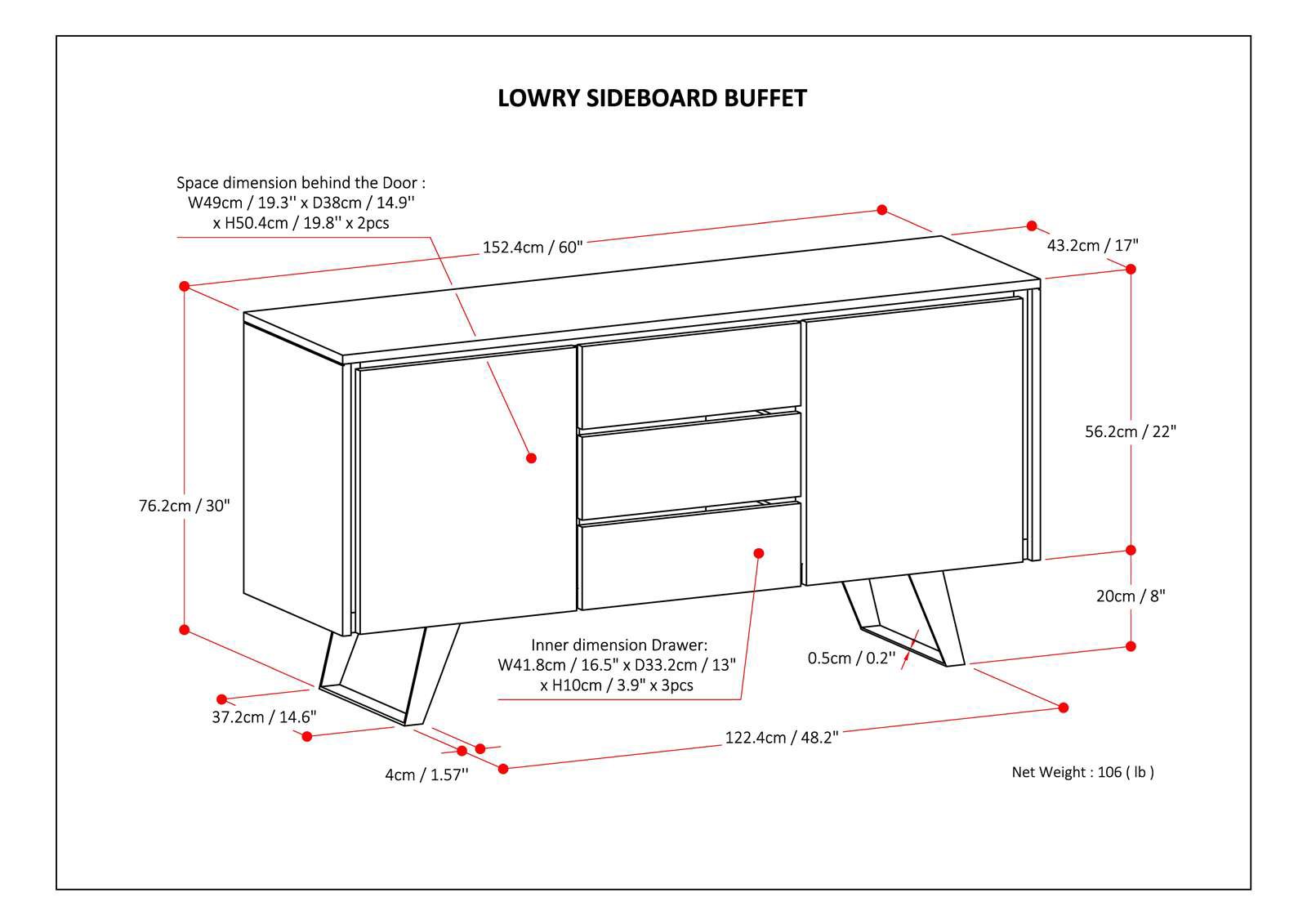 SIMPLIHOME Lowry SOLID ACACIA WOOD and Metal 60 Inch Wide Rectangle Modern Industrial Sideboard Buffet in Distressed Grey, For the Dining Room and Kitchen