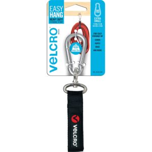 VELCRO Brand VEL-30196-USA Easy Hang Strap with Carabiner Clip Attach Water Bottles and Accessories to Bikes, Bags and more. Organization for Garden, Shed, RV. Extra Small-1Pk, Black