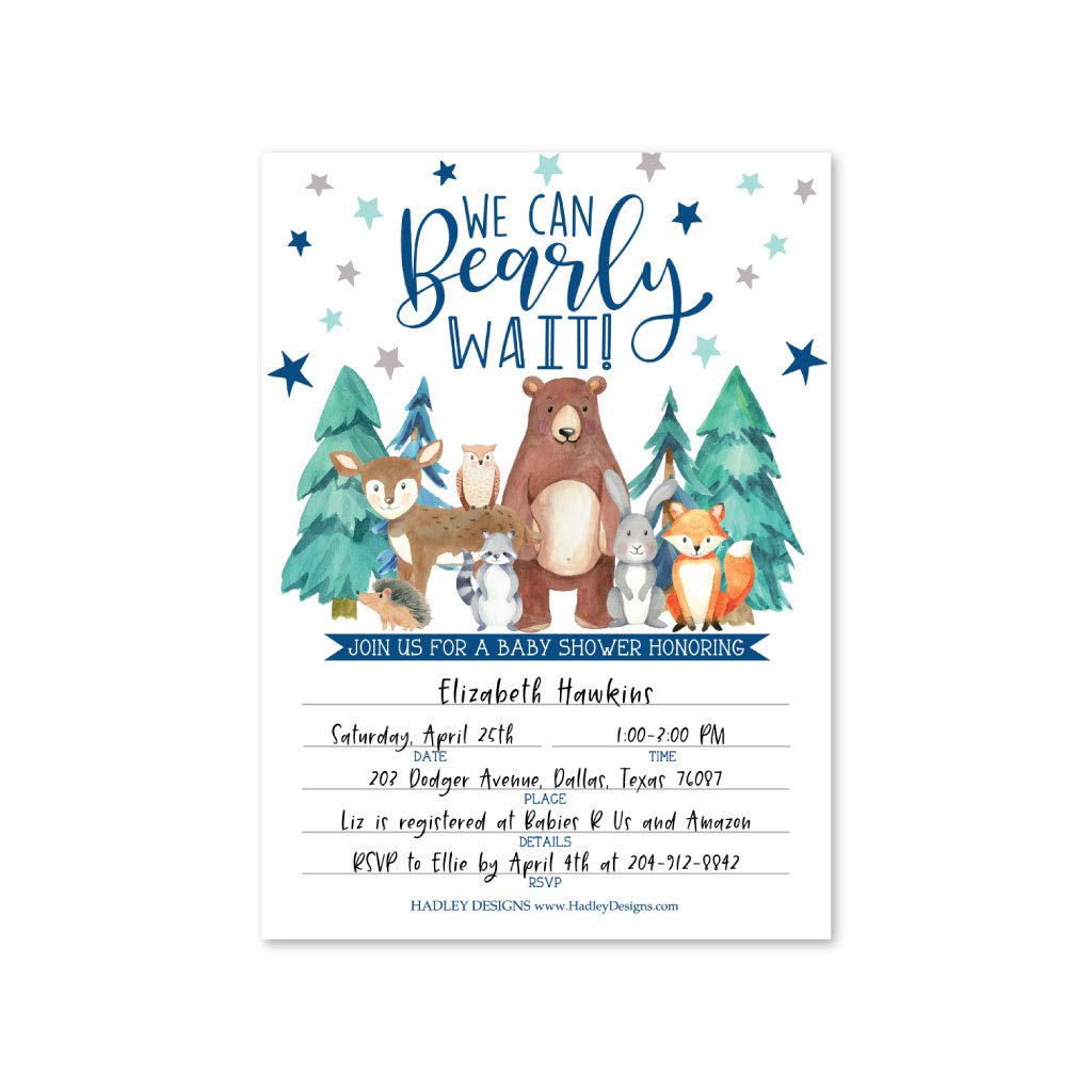 25 Can Bearly Wait Baby Shower Invitations, Sprinkle Invite For Boy, Coed Rustic Gender Reveal Neutral Theme, Cute Woodland Fill or Write In Blank Printable Card, Deer Animals Party DIY Supplies