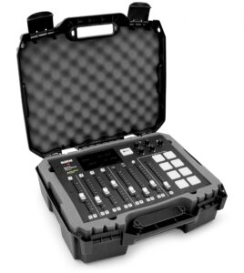 casematix podcast equipment hard case compatible with rodecaster pro, podcasting microphone and podmic audio mixer accessories - impact absorbing padded foam protection