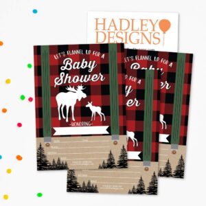 25 Lumberjack Moose Baby Shower Invitations, Sprinkle Invite For Boy, Coed Rustic Gender Reveal Theme, Cute Woodland Adventure DIY Fill or Write In Blank Printable Card, Animal Forest Party Supplies