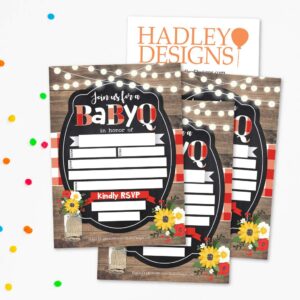 25 Babyq Baby Shower Invitations, Sprinkle Invite For Boy or Girl, Coed Rustic Barbeque Gender Neutral Reveal Theme, Cute Fill or Write In Blank Printable Card, Country Sunflower Party DIY Supplies