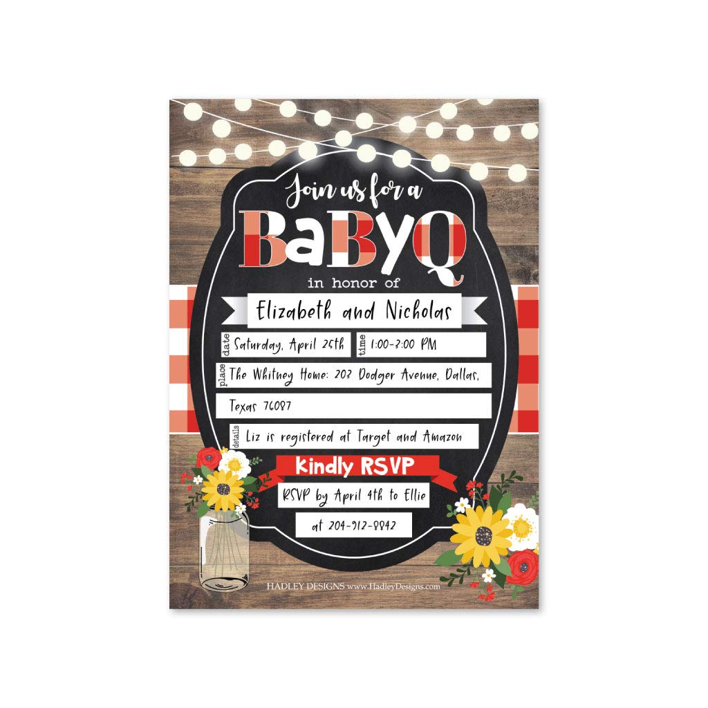 25 Babyq Baby Shower Invitations, Sprinkle Invite For Boy or Girl, Coed Rustic Barbeque Gender Neutral Reveal Theme, Cute Fill or Write In Blank Printable Card, Country Sunflower Party DIY Supplies