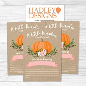 25 Pumpkin Pink Baby Shower Invitations, Sprinkle Invite For Girl, Coed Rustic Gender Reveal Theme, Cute Kraft Floral DIY Fill or Write In Blank Printable Card, Greenery Blush Rose Party Supplies