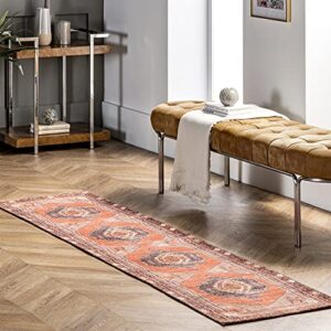 nuloom kamila tribal machine washable runner rug, 2' x 8', orange