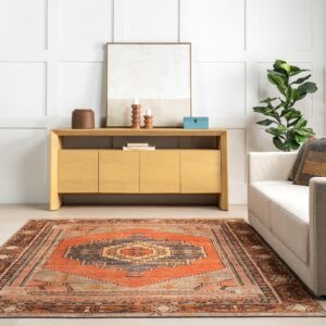 nuLOOM Kamila Tribal Machine Washable Area Rug, 6' Round, Orange