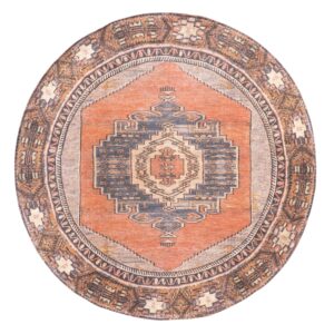 nuLOOM Kamila Tribal Machine Washable Area Rug, 6' Round, Orange