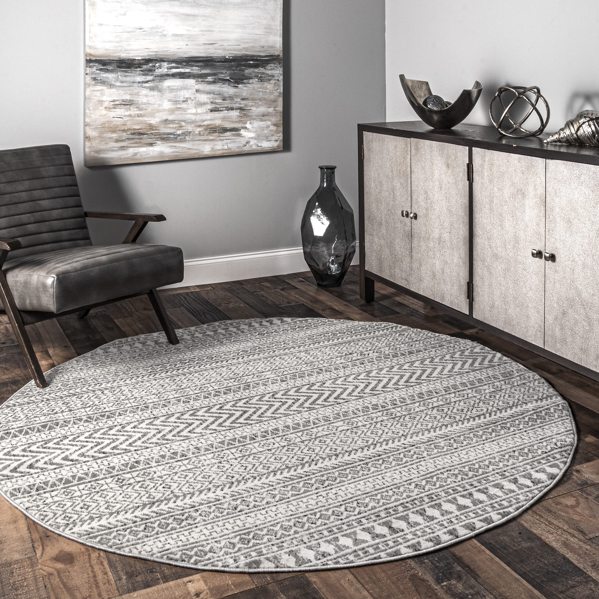 nuLOOM Catherina Transitional Geometric Area Rug, 6' Round, Grey