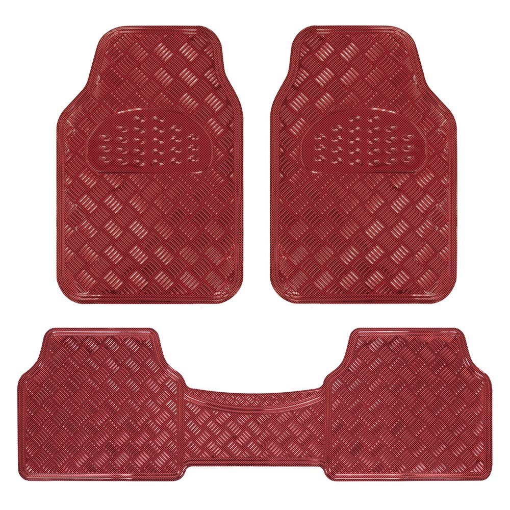 BDK MT-643-RD Metallic Bling Design Car Floor Mats - 3-Piece Set of Heavy Duty All Weather with Rubber Backing Fits Car Truck Van SUV (Red)