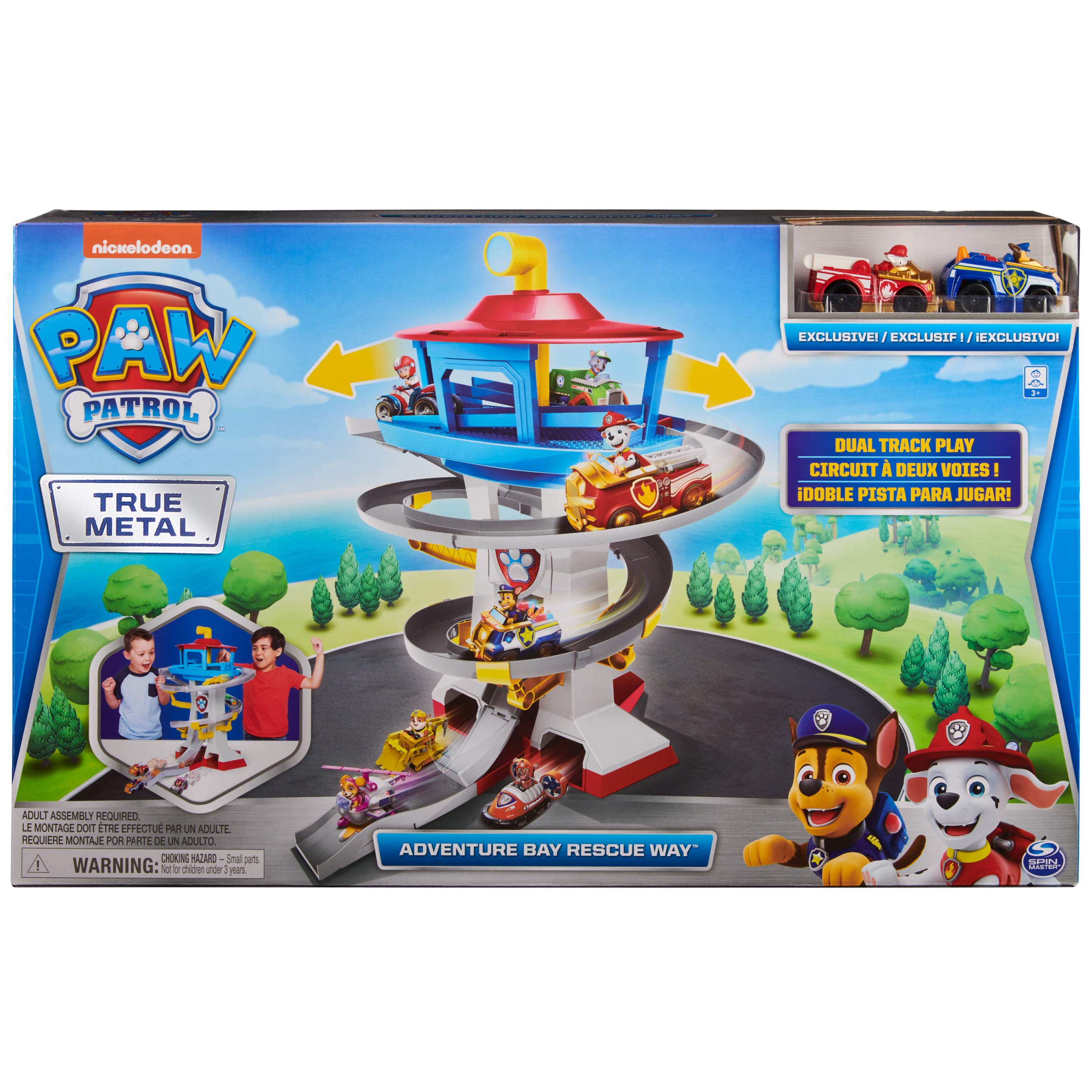 Paw Patrol, True Metal Adventure Bay Rescue Way Toy Playset with 2 Exclusive Die-Cast Vehicles, 1:55 Scale