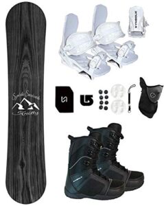 symbolic knotty snowboard & bindings & boots package (163cm wide hybrid rocker, 12 mens black boots & white bindings)