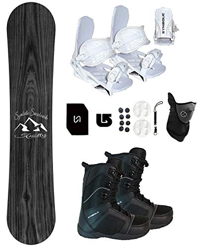 Symbolic Knotty Snowboard & Bindings & Boots Package (163cm Wide Hybrid Rocker, 12 Mens Black Boots & White Bindings)